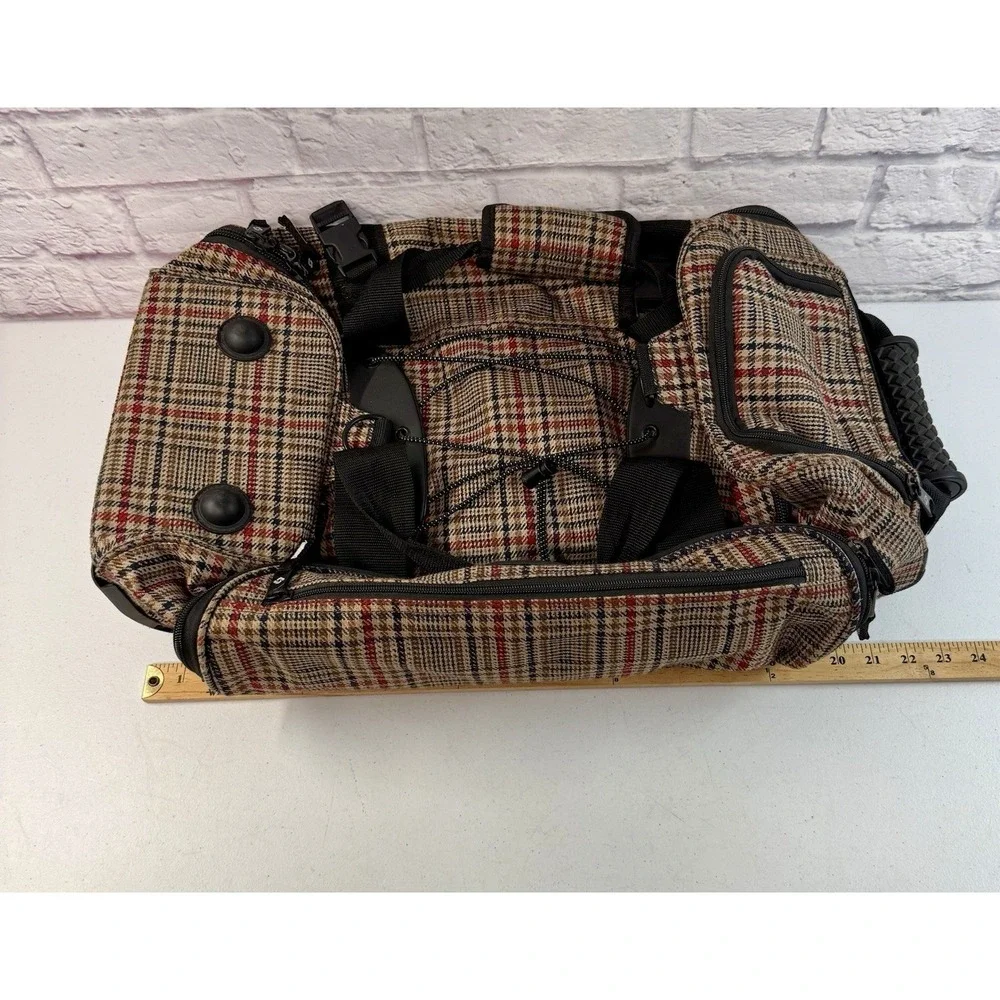 Vintage Samsonite Rolling Duffel Bag Carry On Woven Plaid Herringbone Wheels 24
